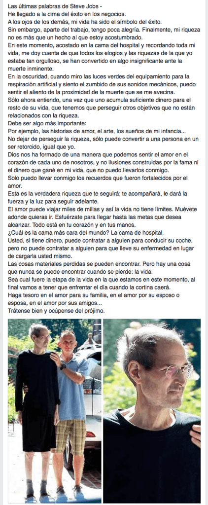 las últimas palabras de Steve Jobs - Falsas.