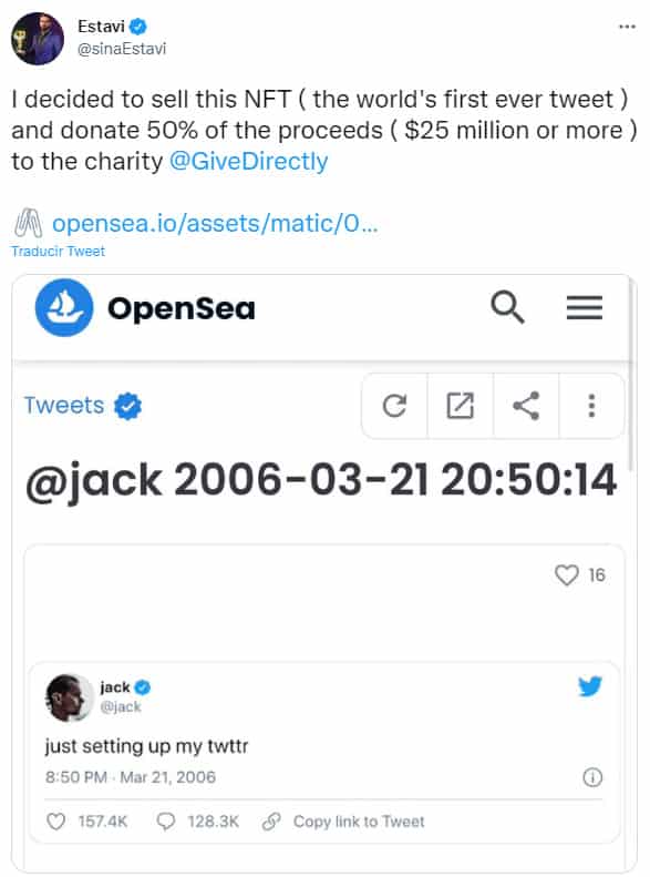 NFT tuit jack Dorsey Estavi ha perdido su valor